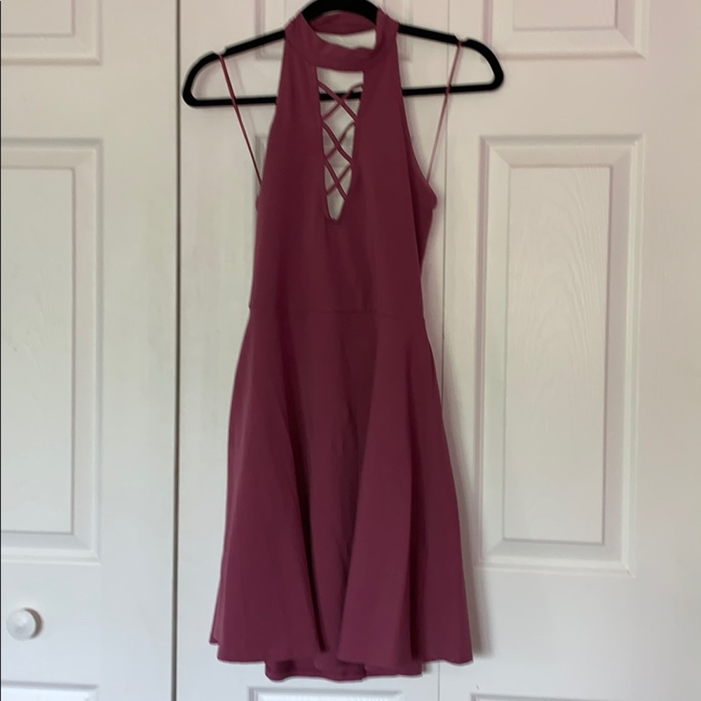 Plum criss cross halter dress